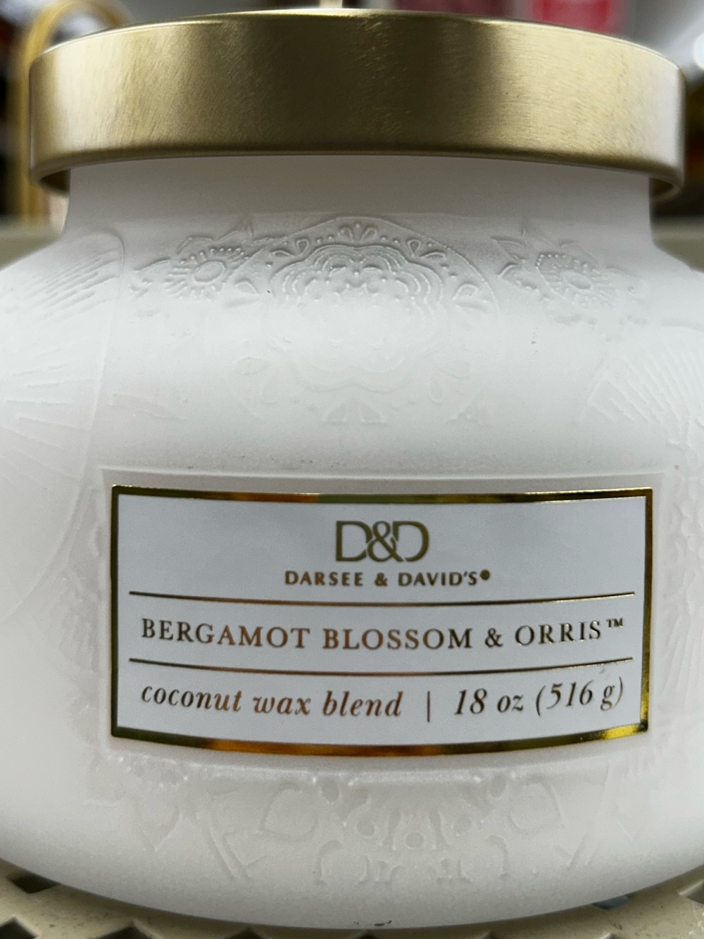 Bergamot Blossom & Orris Scented Candle - White with Gold Lid